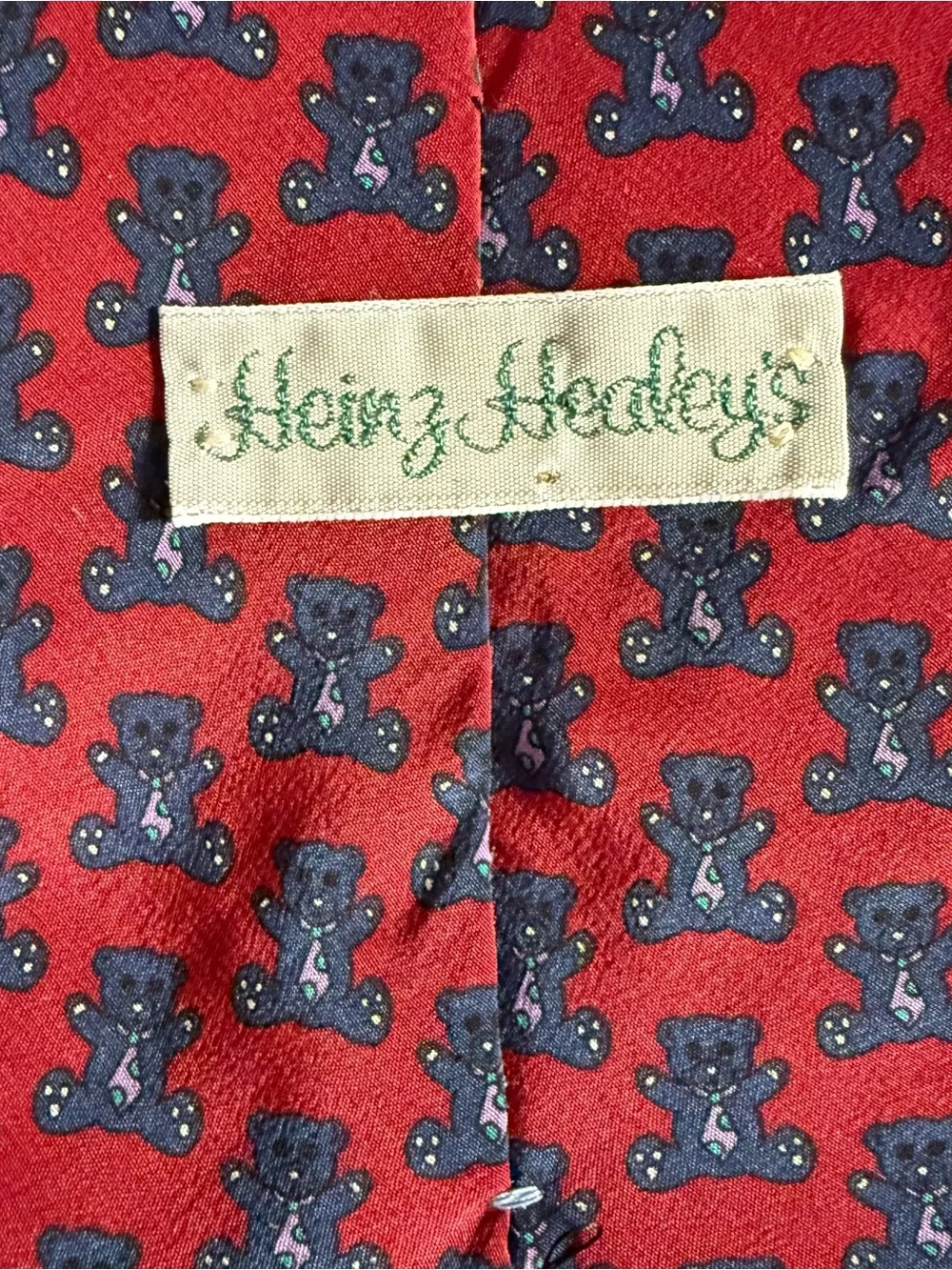 Red Men's Tie with Navy Teddy Bear Motif Novelty Fun Silk Collectible
